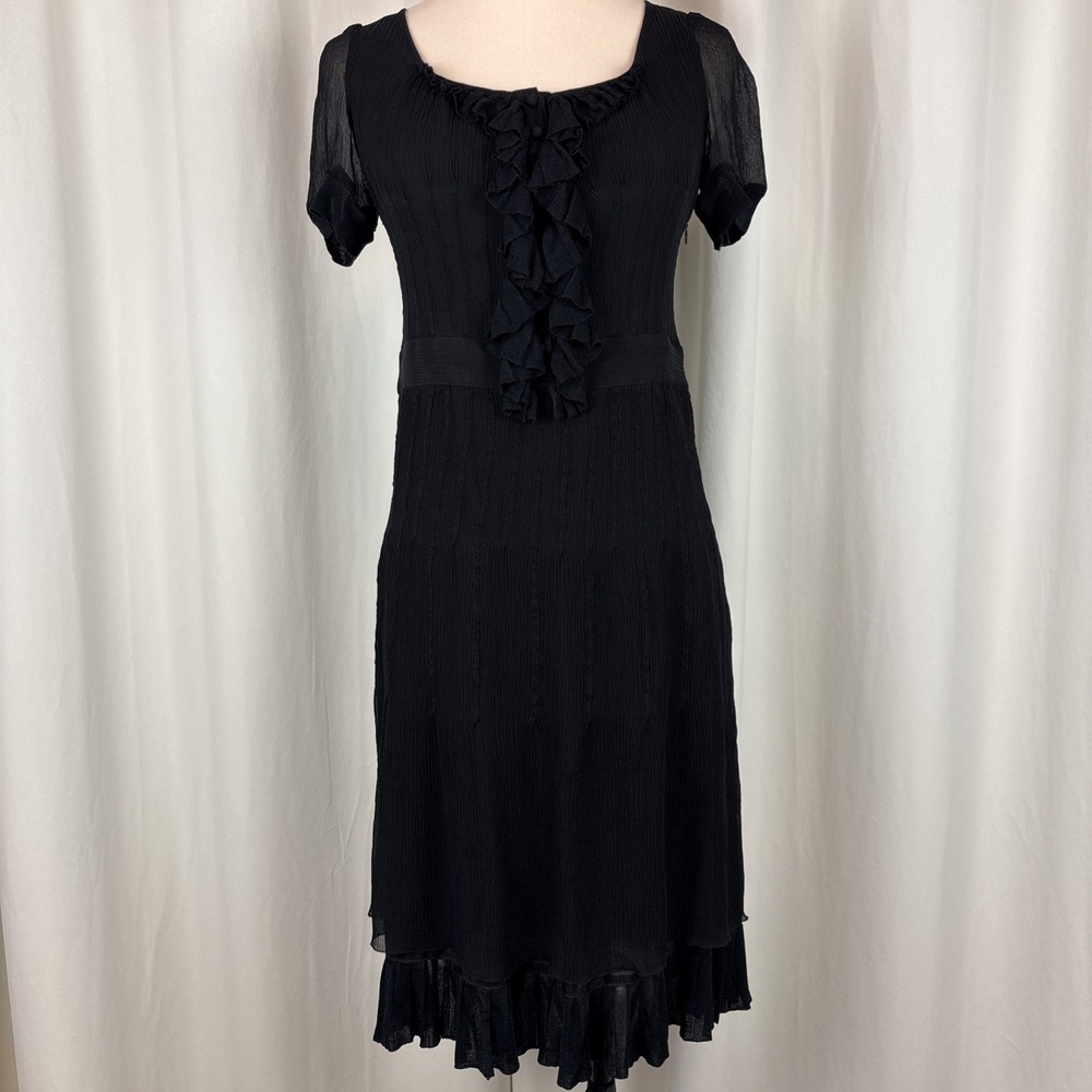 Cacharel Black 100% Silk Semi Sheer Short Sleeve Dress Whimsigoth US 6 EU 36